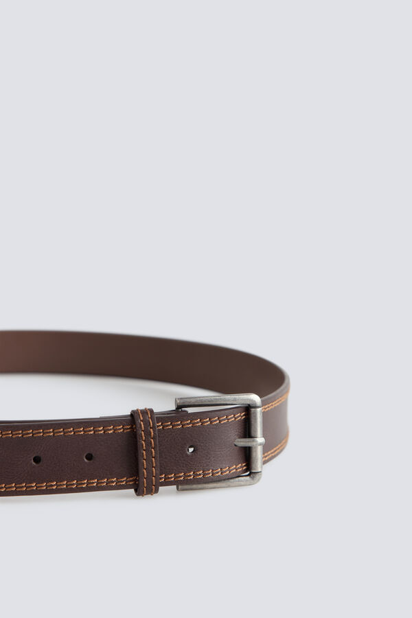 Springfield Faux leather topstitched belt brown