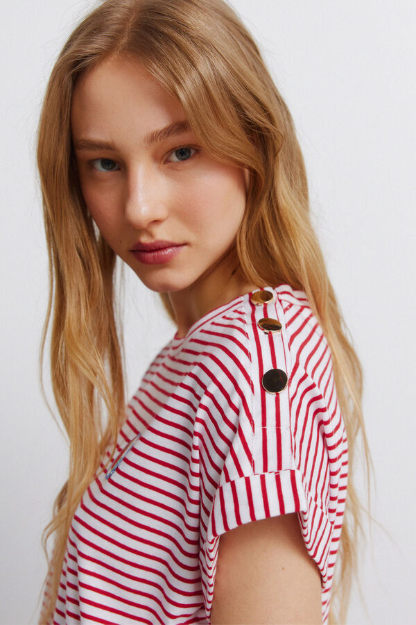 Springfield Striped button T-shirt red