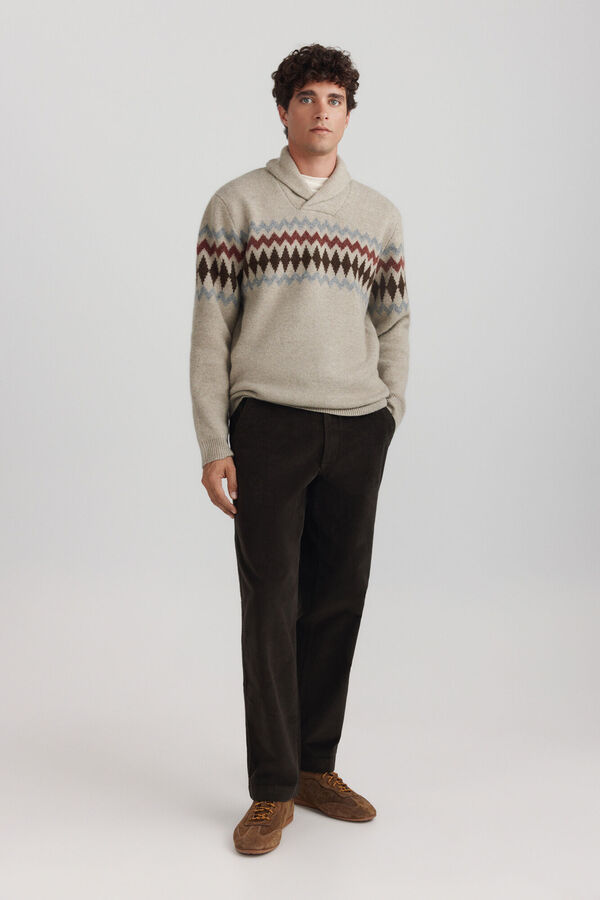 Springfield Pantalon chino en velours c&ocirc;tel&eacute; coupe droite nude