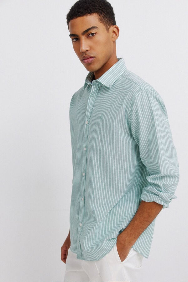 Springfield Striped linen shirt green