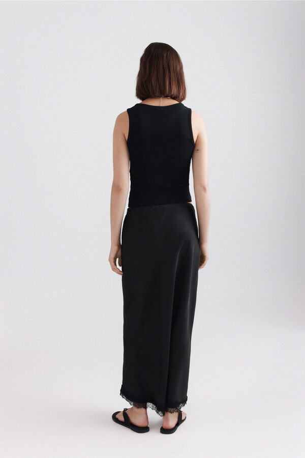 Springfield Satin-finish midi lace skirt black