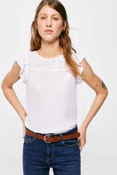 Springfield Two-material Swiss embroidery T-shirt white