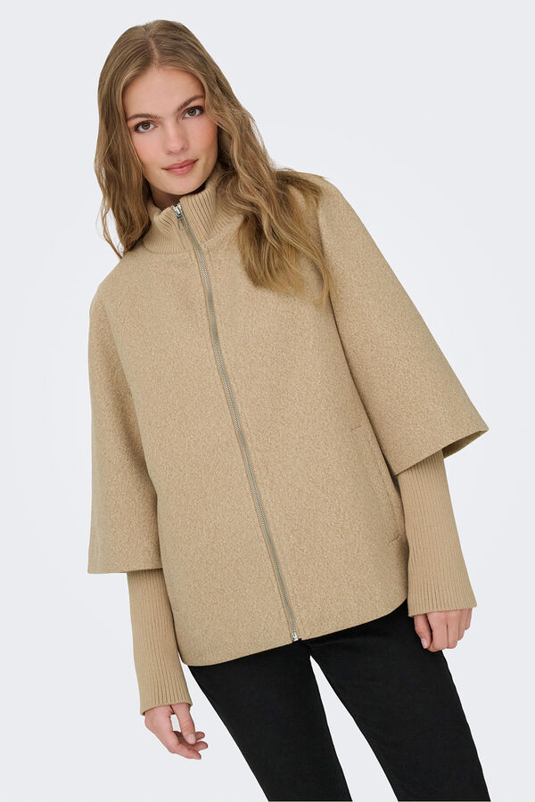 JDY Sobretudo de tecido com fecho-&eacute;clair cru