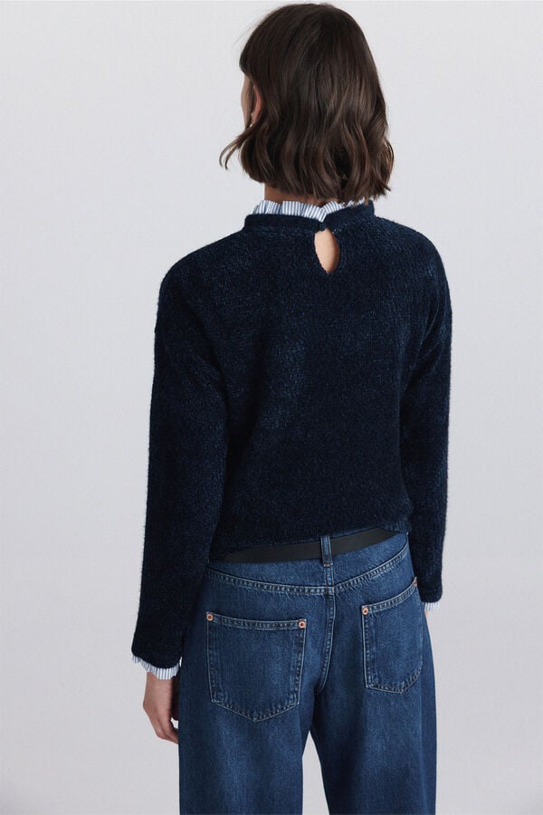 Springfield Cervantes neck fine knit jumper blue