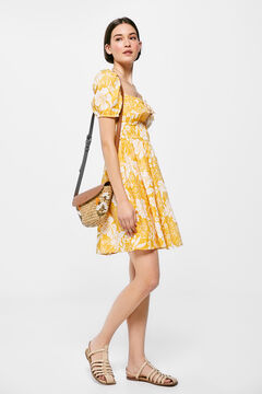Springfield Kurzes Kleid Print Leinen Baumwolle gelb