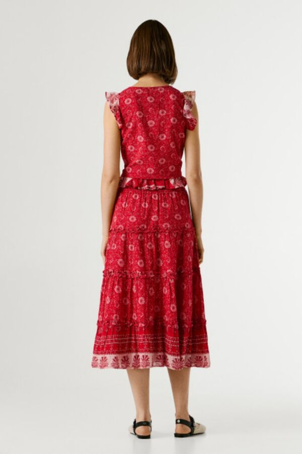Pepe Jeans Long skirt with elasticated bands red