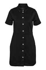 Noisy May Vestido jeans de manga curta curta com abotoamento frontal e bolsos. preto