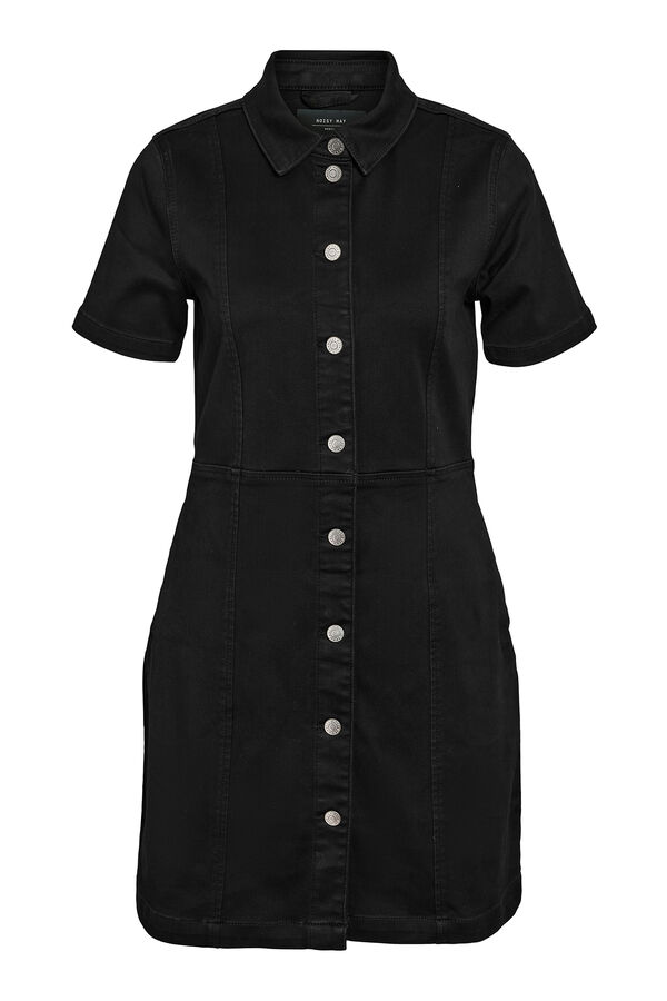 Noisy May Vestido jeans de manga curta curta com abotoamento frontal e bolsos. preto