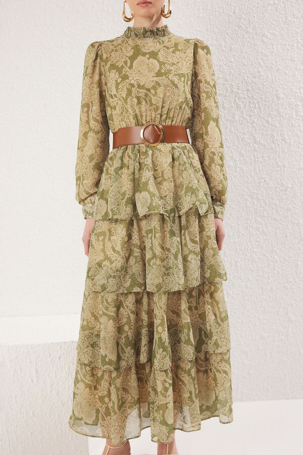 Trendyol Vestido largo volantes verde