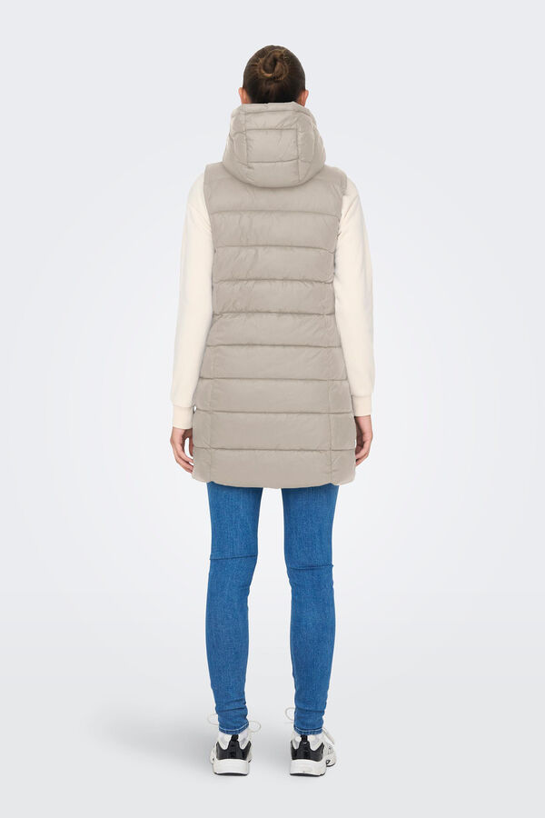 JDY Long puffer gilet with hood grey