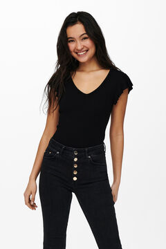 Only Top ajustado con volantes negro