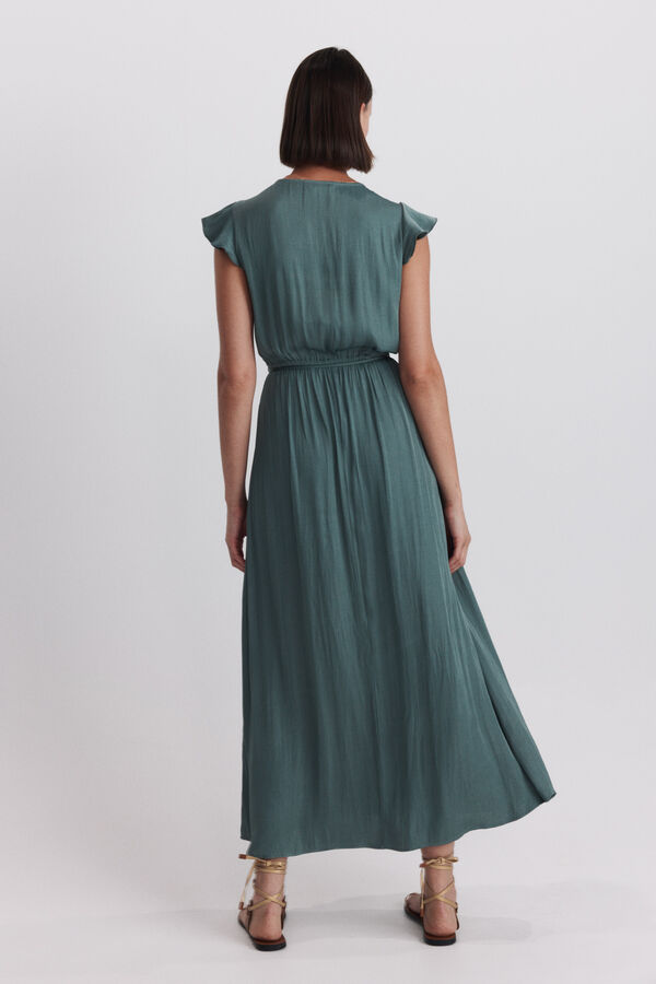 Springfield Fluid satin-finish long dress green