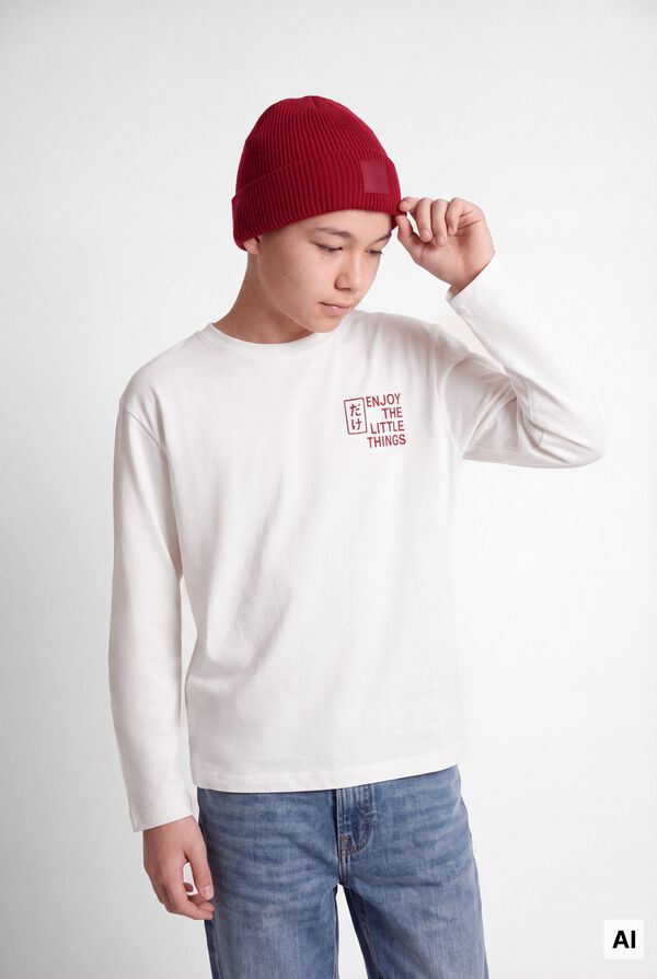 Springfield Kids Camiseta manga larga Tigre Ramen ni&ntilde;o marfil