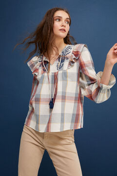 Springfield Embroidered checked blouse camel