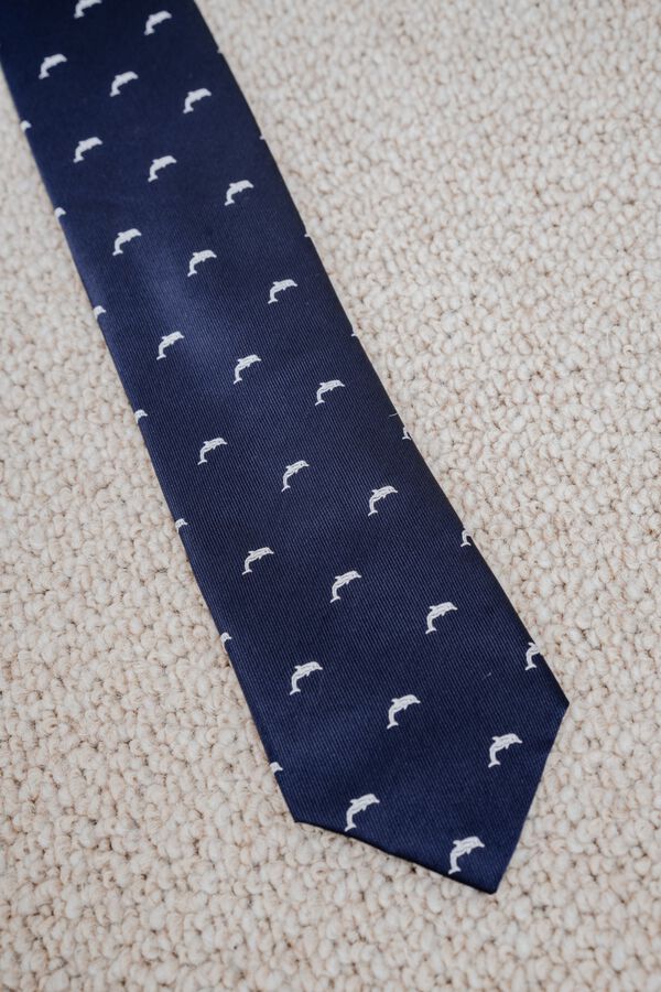 Celopman Dolphin print tie blue