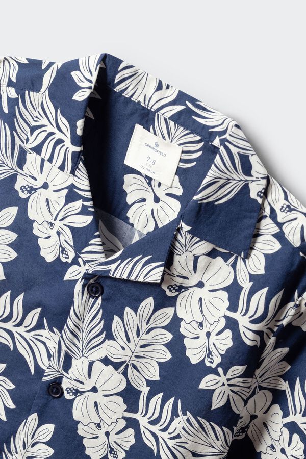 Springfield Kids Camisa de manga curta com flores azul para menino azul