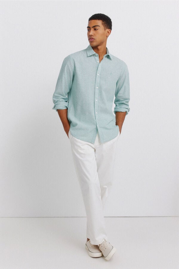 Springfield Striped linen shirt green