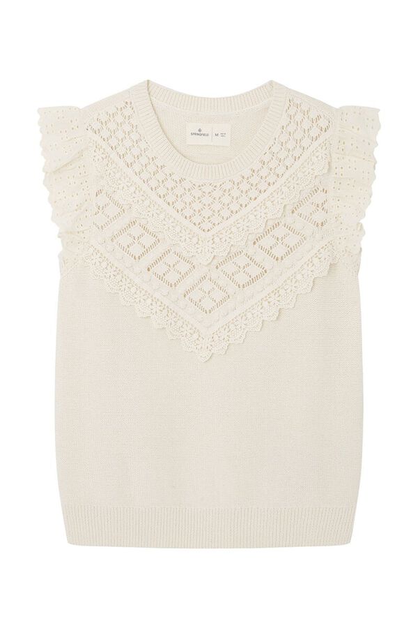 Springfield Pointelle knit ruffle top natural