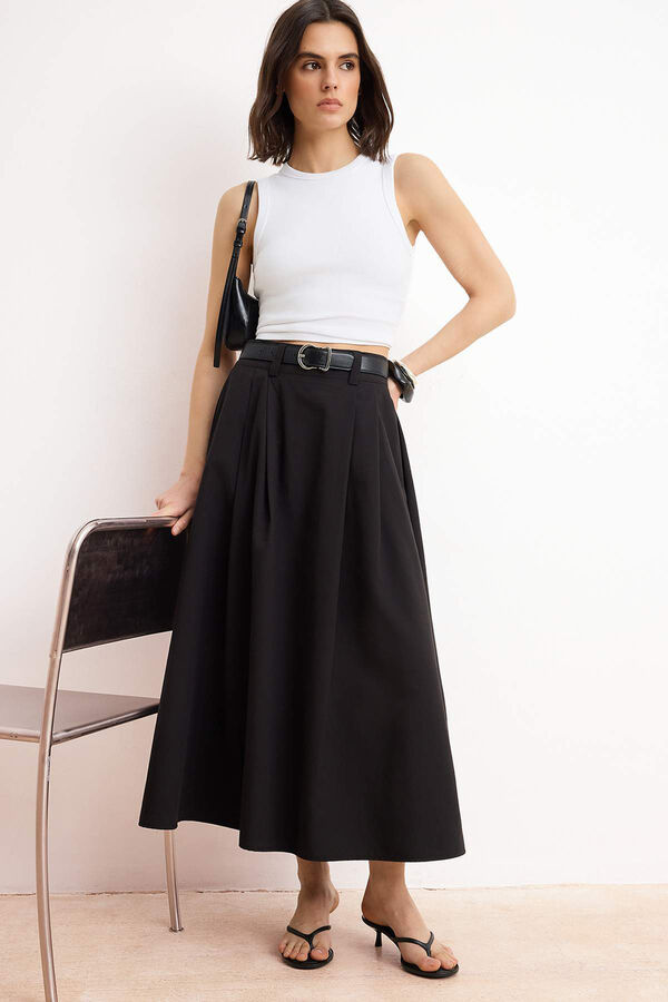 Trendyol Pleated maxi long skirt black