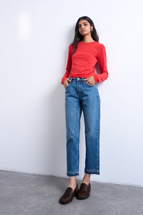 Topshop Jeans straight fit cropped azul