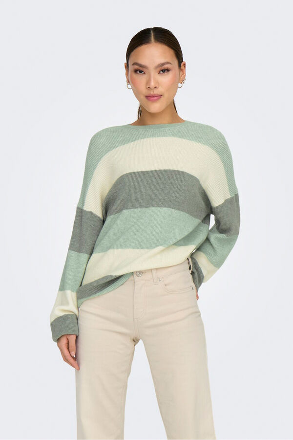 Only Striped round neck jumper beige
