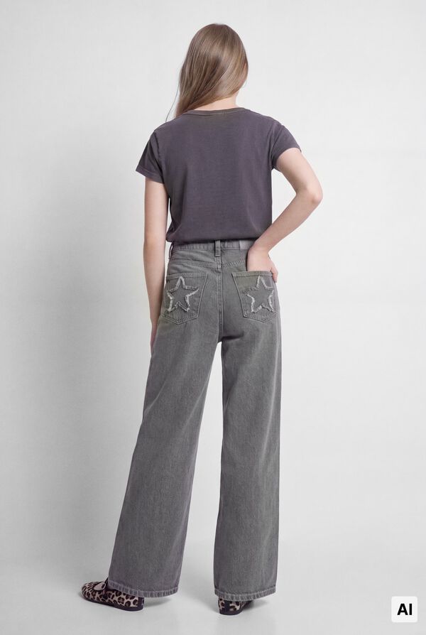 Springfield Kids Girls' basic denim wide leg trousers grey
