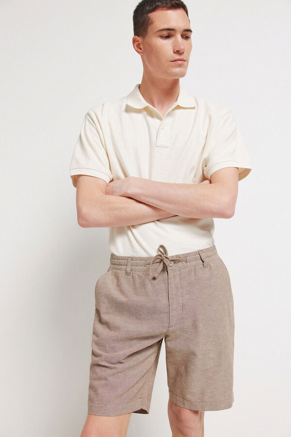 Springfield Bermuda coupe slim confortable en lin nude