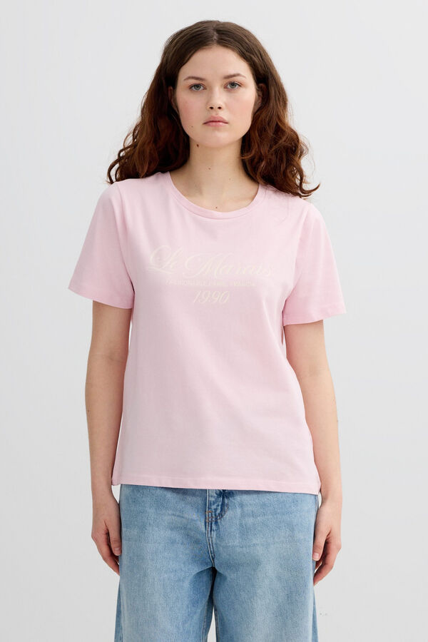 Inside Short sleeve T-shirt with message pink
