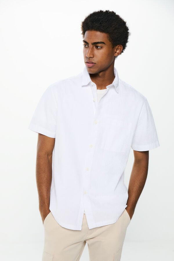 Springfield Camisa manga corta seersucker blanco