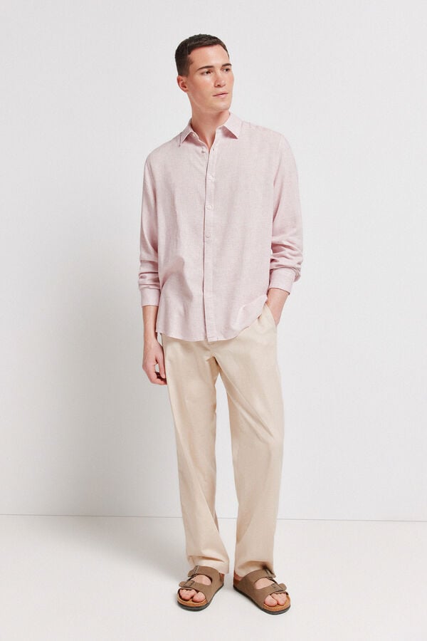 Springfield End-on-end linen viscose shirt red