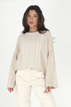 Springfield Cropped cross-knit jumper with wide sleeves ecru