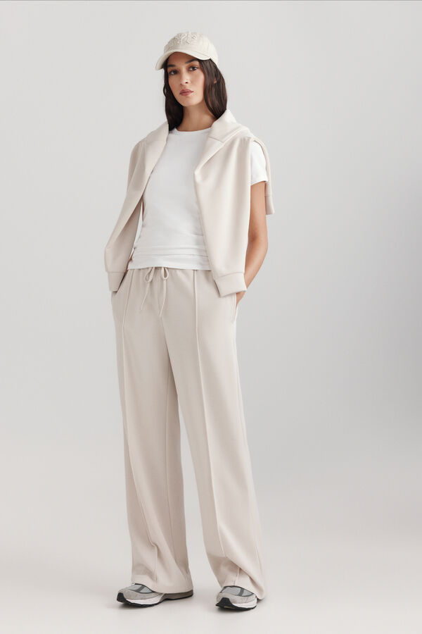 Springfield Soft sole wide leg sports trousers beige