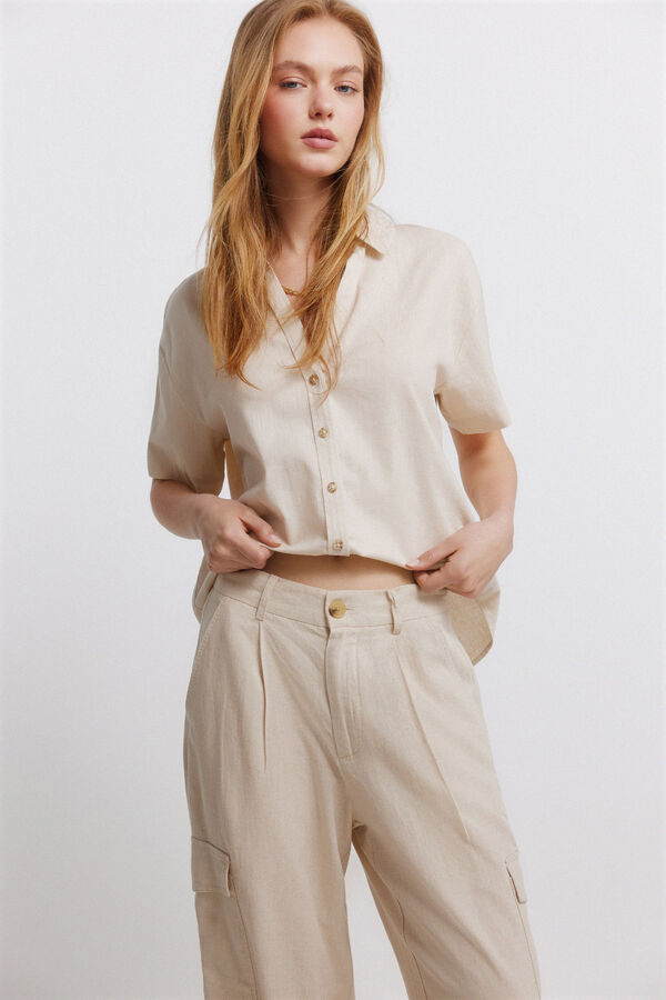Springfield Linen cargo trousers nude