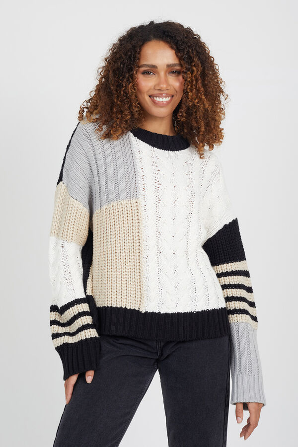 Brave Soul Color block sweater brown