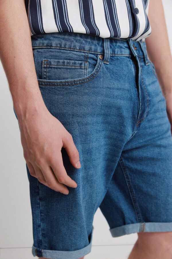 Springfield Basic slim fit denim Bermuda shorts blue