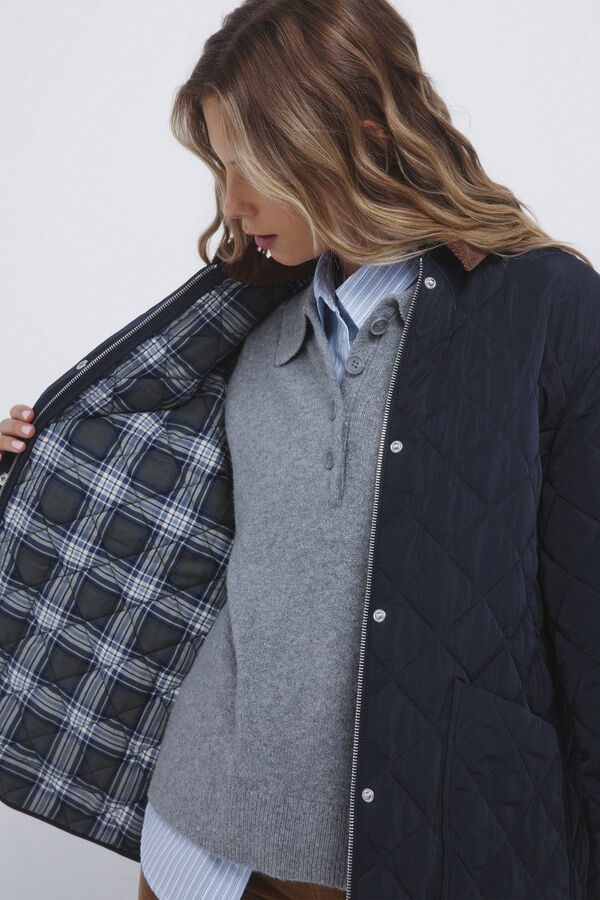 Springfield Puffer jacket with corduroy neck blue