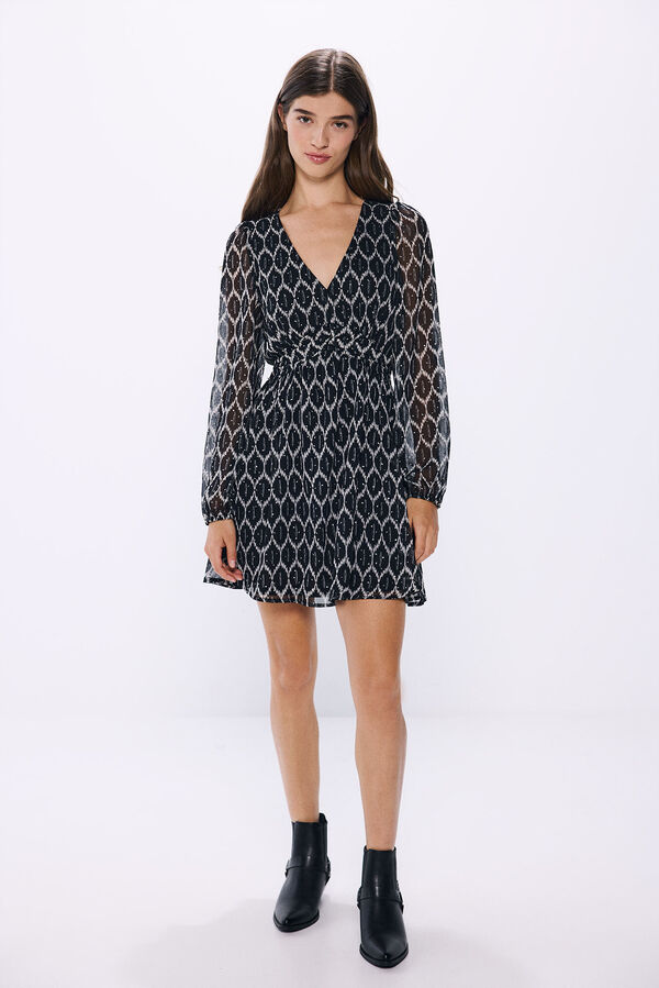 Springfield Short lurex print dress black