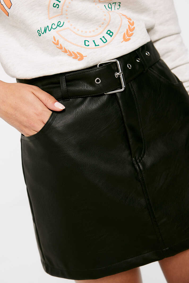 Springfield Skirt with leather-effect belt black