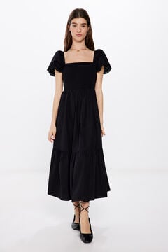 Springfield Midi haljina s rukavima sa schiffli vezom negro
