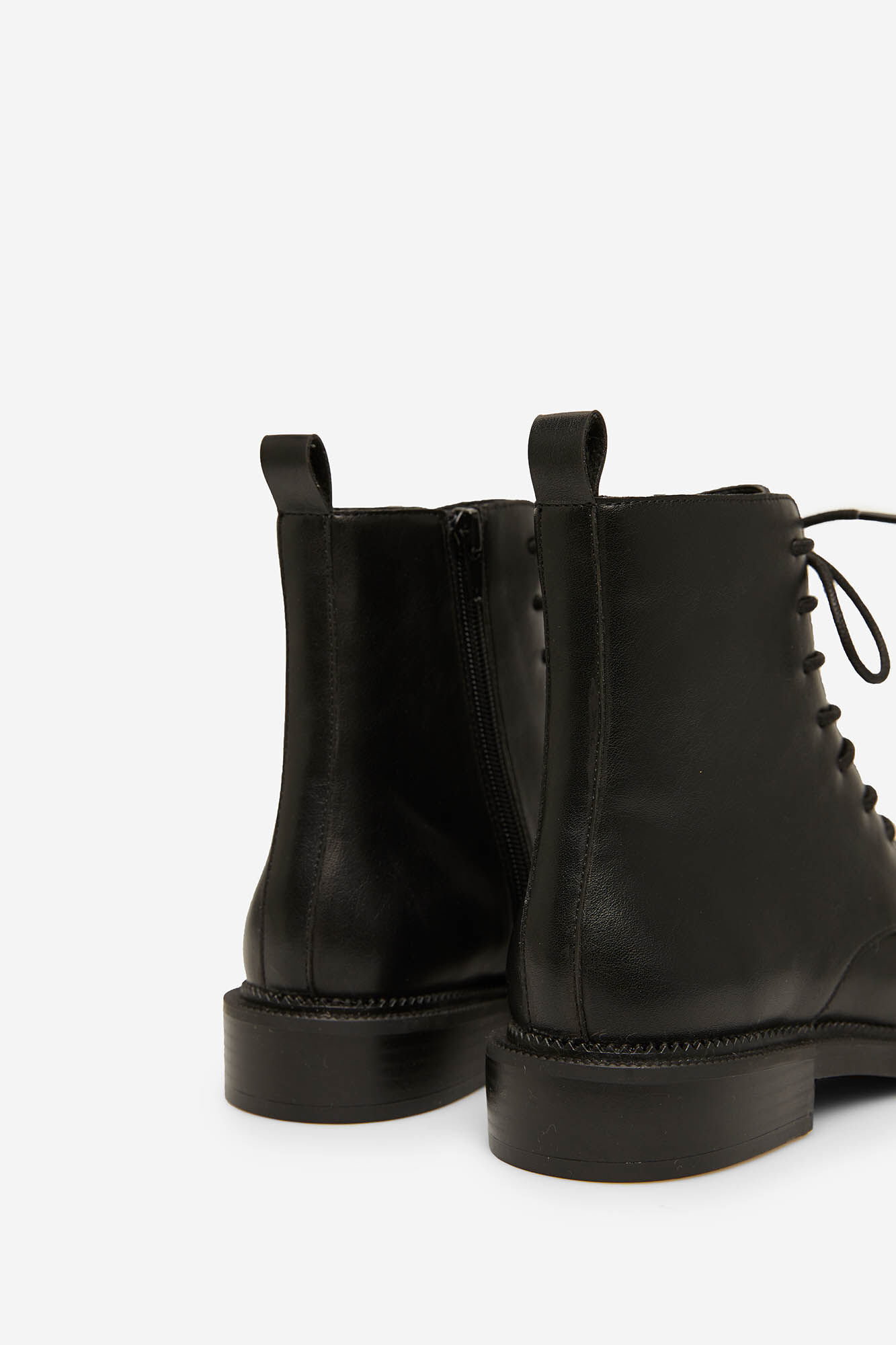 black leather lace up ankle boots