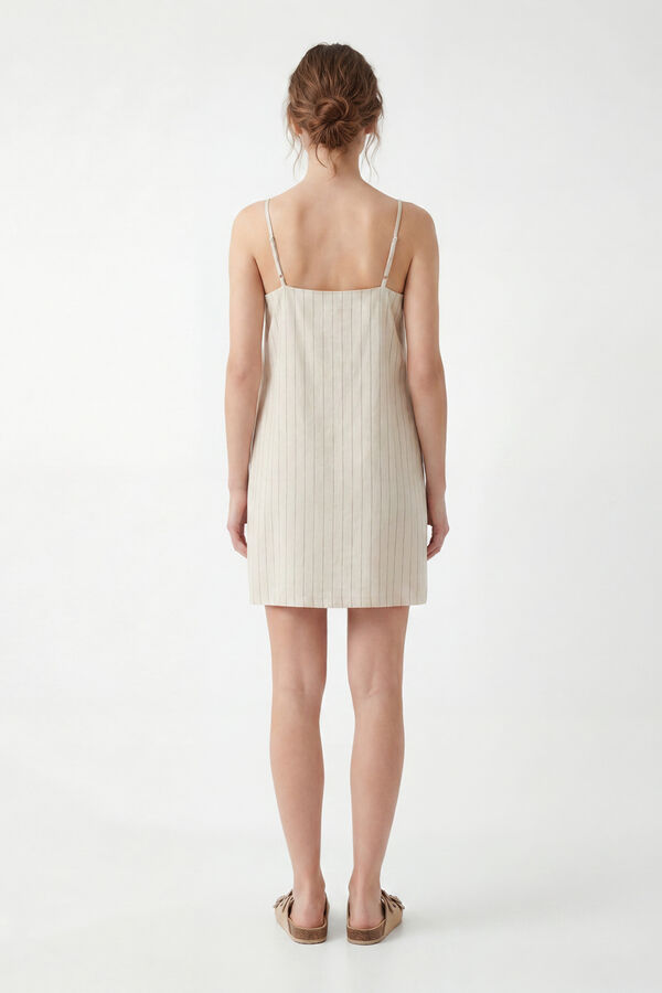 Pieces Linen short dress with straps grey