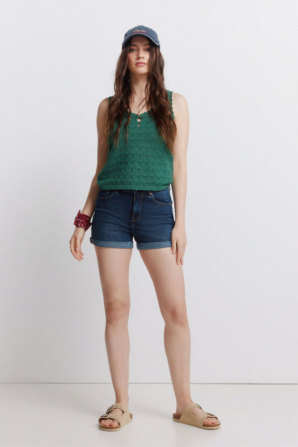Springfield Pointelle knit button T-shirt green