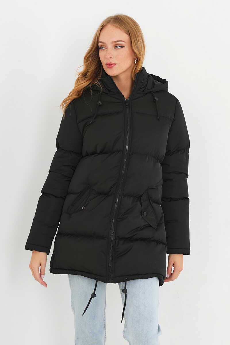 Puffer Jacket With Hood Black
