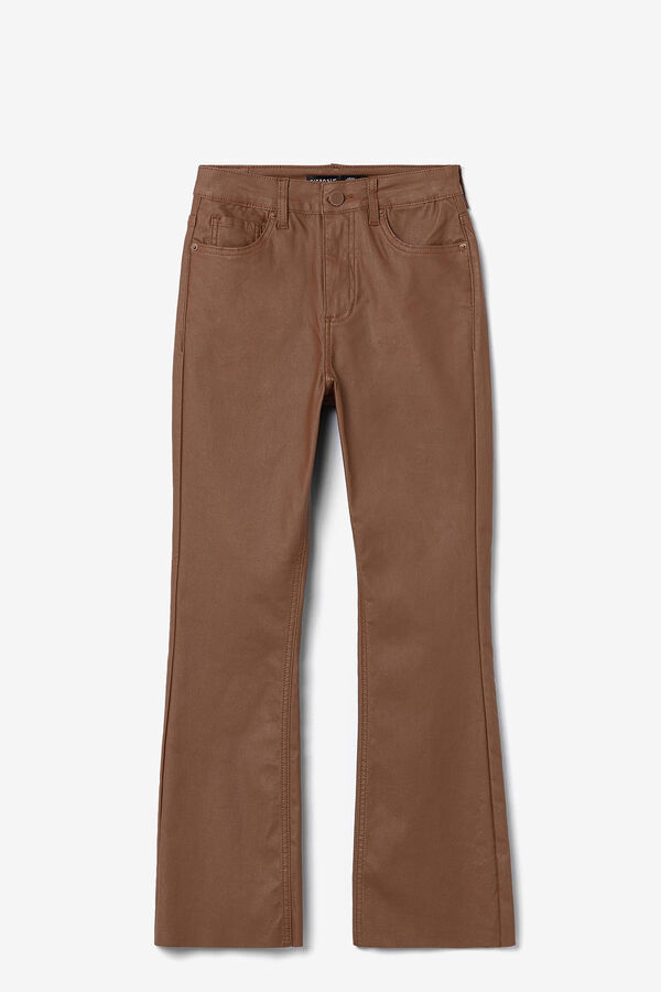 Springfield Megan cropped flared coated high-rise trousers smeđa