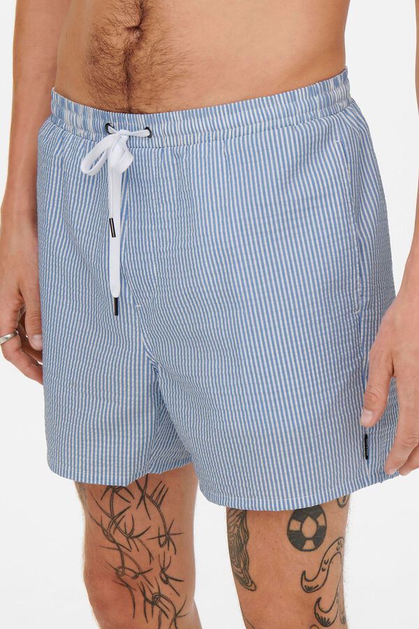 Only & Sons Kurze gestreifte Badehose Blau