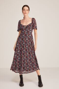 Springfield Printed midi dress with ruched neckline red