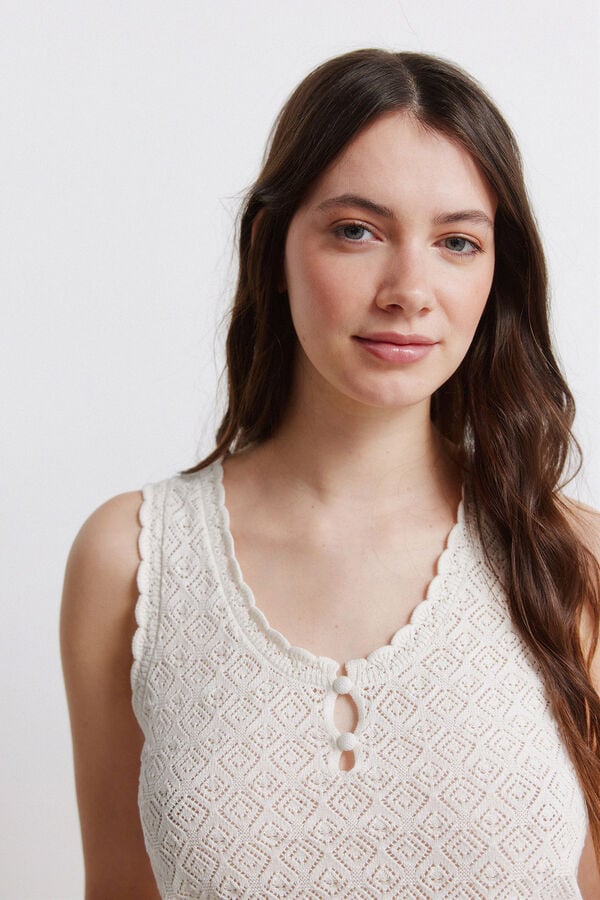 Springfield Pointelle knit button T-shirt printed