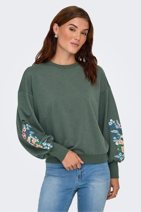 Only Sudadera cuello redondo kaki