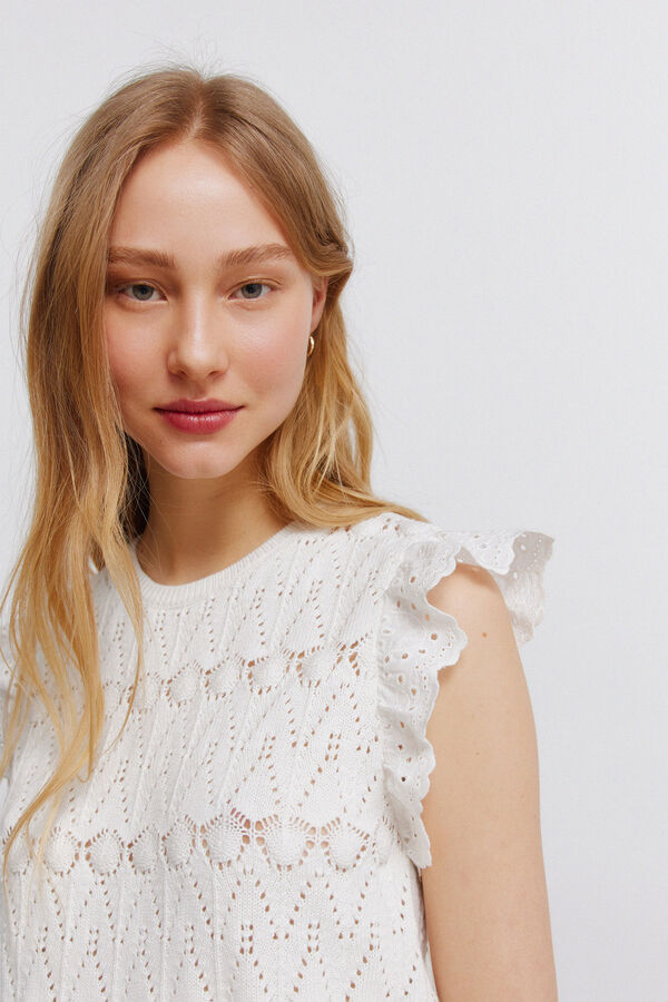 Springfield Pointelle ruffle top beige