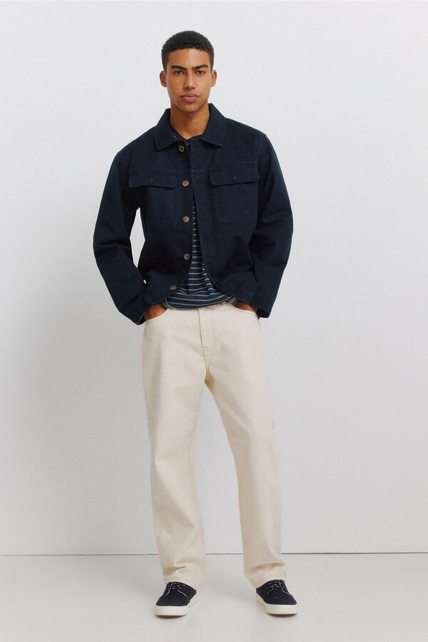 Springfield Cotton overshirt fit overshirt blue